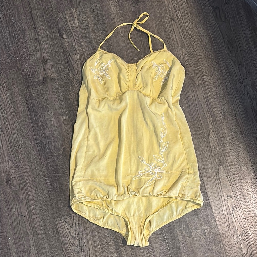 Yellow Embroidered Women's Bathing Suit Swimsuit